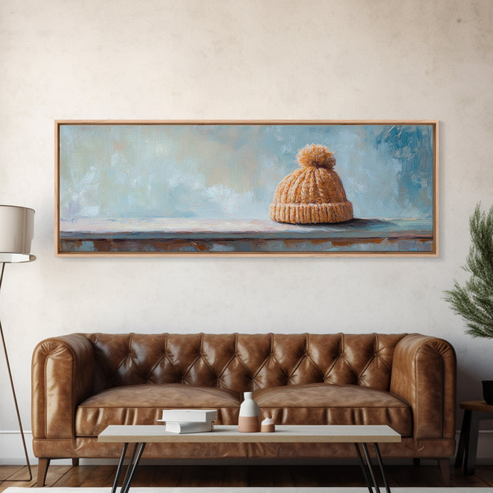 Orange Knit Beanie Still Life Wall Art, Cozy Winter Canvas Wall Decor, Rustic Home Decor, Above Bed Art, Housewarming Gift