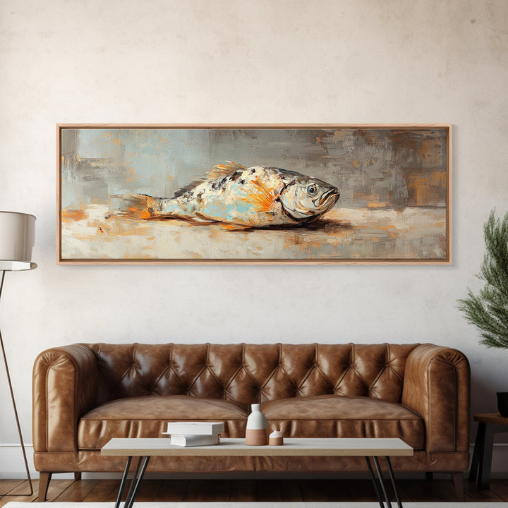 Textured Fish Still Life Wall Art, Coastal Canvas Print, Kitchen Wall Decor, Nautical Home Decor, Seafood Art, Gift For Him