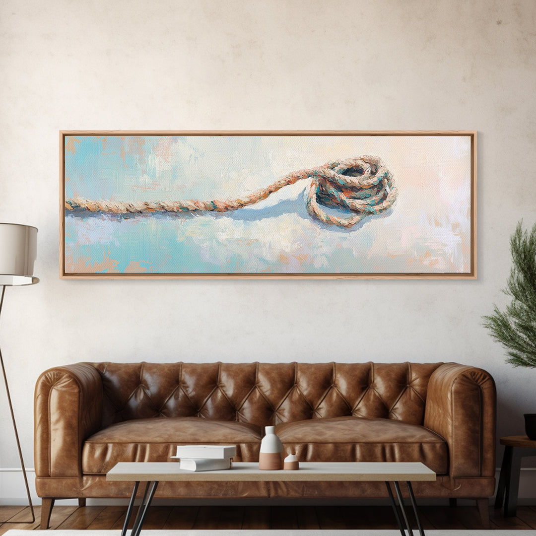 Coiled Rope And Knot Still Life Canvas Print, Nautical Wall Art, Coastal Wall Decor, Rustic Beach House Decor, Gift For Him