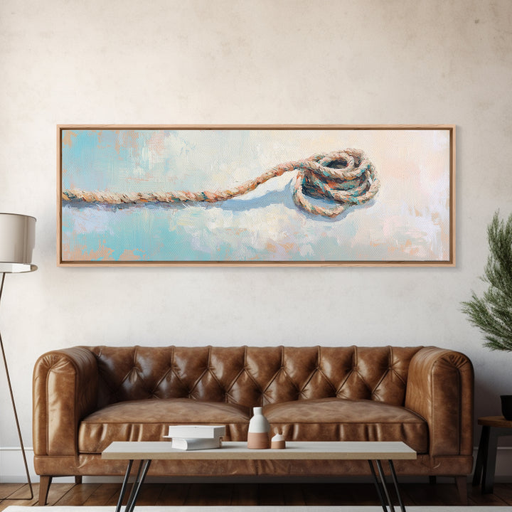 Coiled Rope And Knot Still Life Canvas Print, Nautical Wall Art, Coastal Wall Decor, Rustic Beach House Decor, Gift For Him