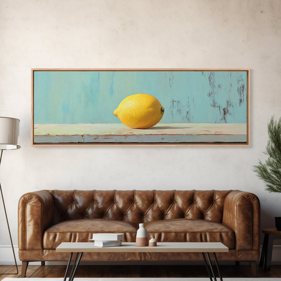 Bright Yellow Lemon Still Life Canvas Print, Minimalist Kitchen Wall Art, Fruit Art Print, Mediterranean Decor, Foodie Gift