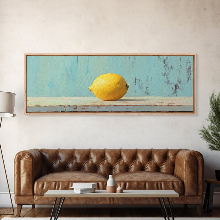 Bright Yellow Lemon Still Life Canvas Print, Minimalist Kitchen Wall Art, Fruit Art Print, Mediterranean Decor, Foodie Gift