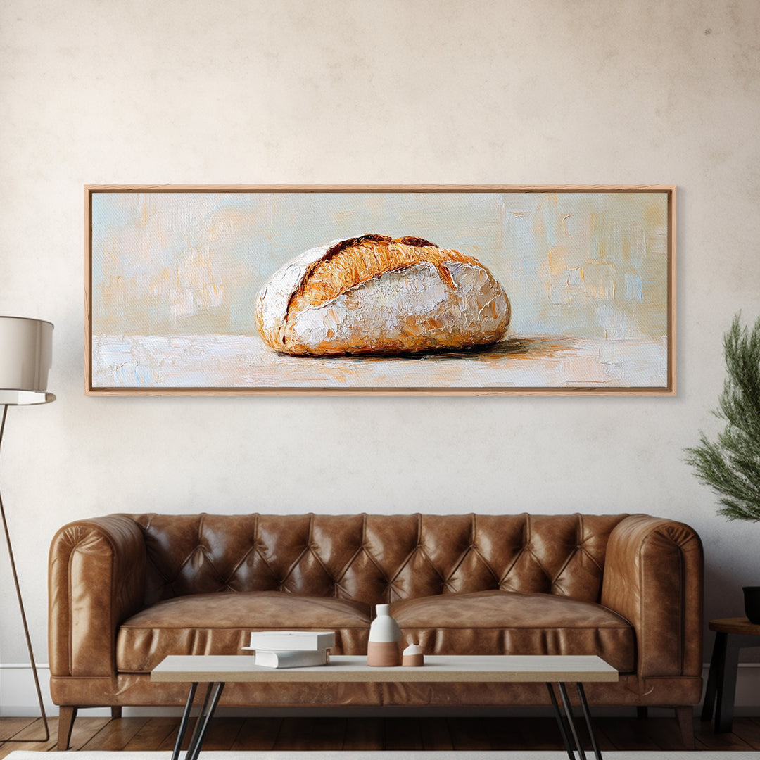 Crusty Artisan Bread Loaf Still Life Canvas Print, Rustic Kitchen Wall Art, Bakery Decor, Food Lover Gift, Farmhouse Decor