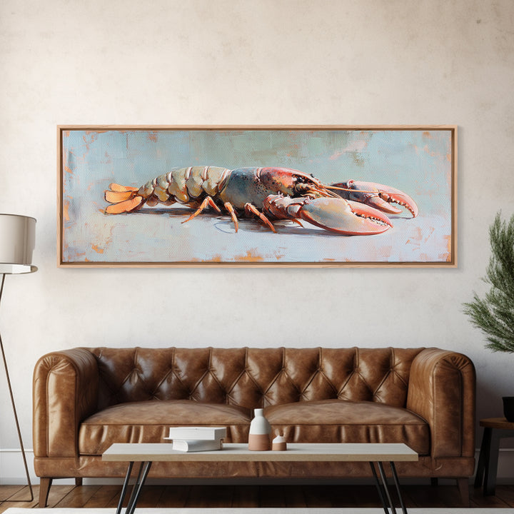 Realistic Lobster On Blue Table Canvas Print, Coastal Kitchen Wall Art, Seafood Decor, Nautical Home Decor, Beach House Gift