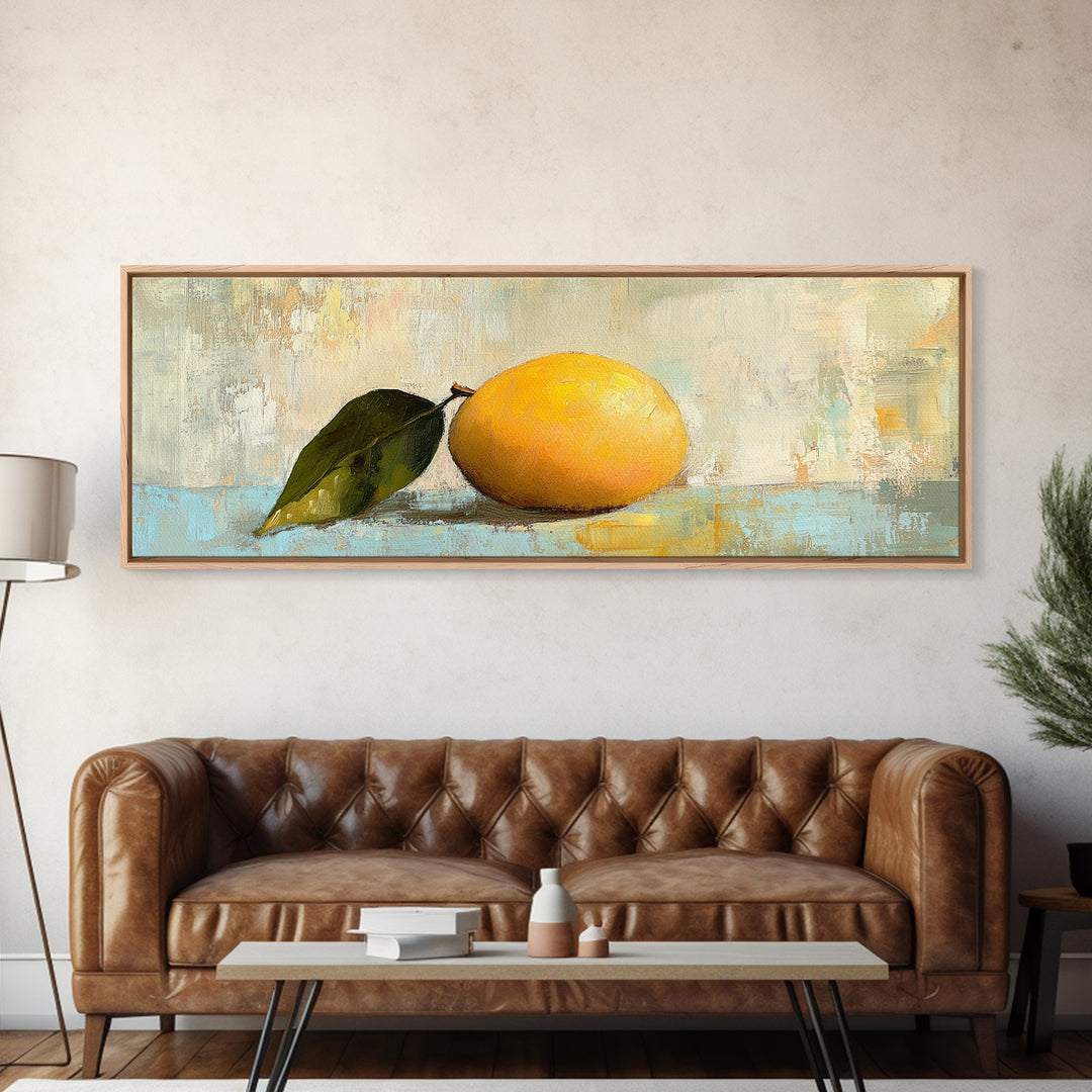 Single Yellow Lemon Still Life Canvas Print, Rustic Kitchen Wall Art, Fruit Art Print, Mediterranean Decor, Housewarming Gift
