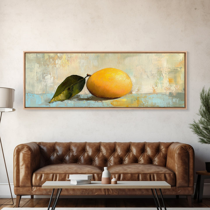 Single Yellow Lemon Still Life Canvas Print, Rustic Kitchen Wall Art, Fruit Art Print, Mediterranean Decor, Housewarming Gift