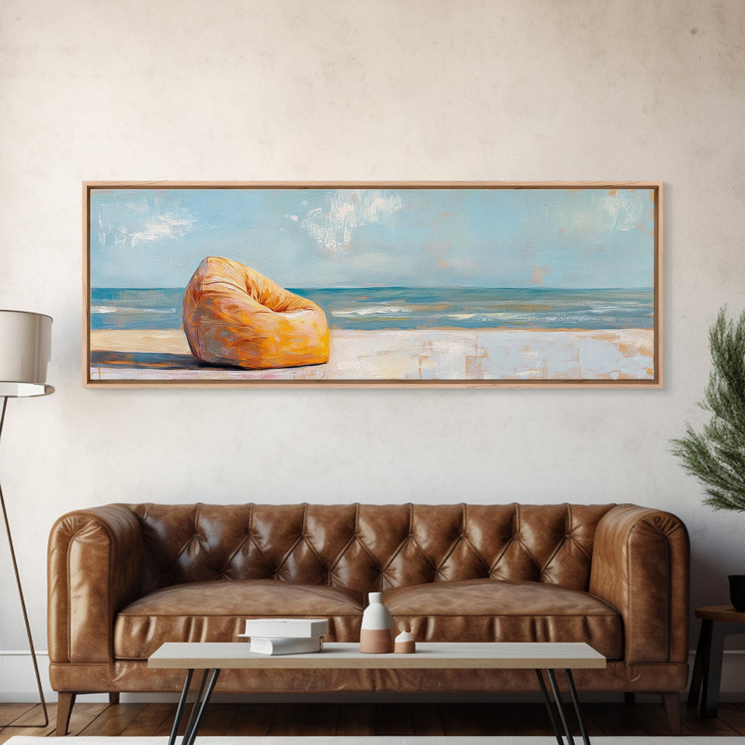 Orange Beach Chair By Ocean Wall Art, Coastal Canvas Print, Beach House Decor, Summer Seascape, Relaxing Bedroom Decor Gift
