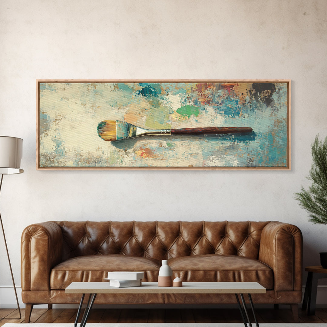 Single Paintbrush On Textured Abstract Canvas Print, Artist Studio Wall Art, Creative Office Decor, Modern Home Decor, Gift For Artist