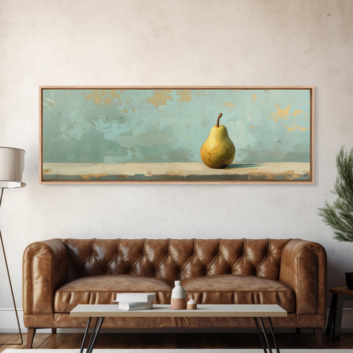 Golden Pear Still Life On Soft Teal Wall Art, Rustic Kitchen Decor, Farmhouse Dining Room Print, Housewarming Gift, Modern Home Decor