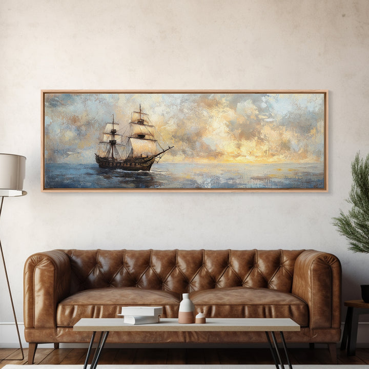 Tall Sailing Ship At Sunset Canvas Print, Nautical Wall Art, Coastal Seascape Art, Ocean Painting, Beach House Decor, Gift