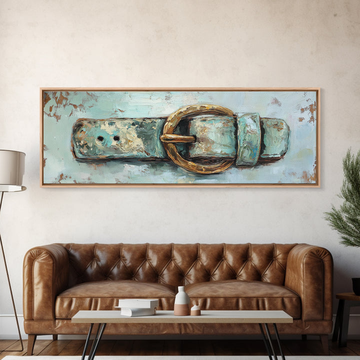 Weathered Turquoise Belt Buckle Wall Art, Western Cowboy Canvas Print, Rustic Farmhouse Decor, Man Cave And Entryway Decor