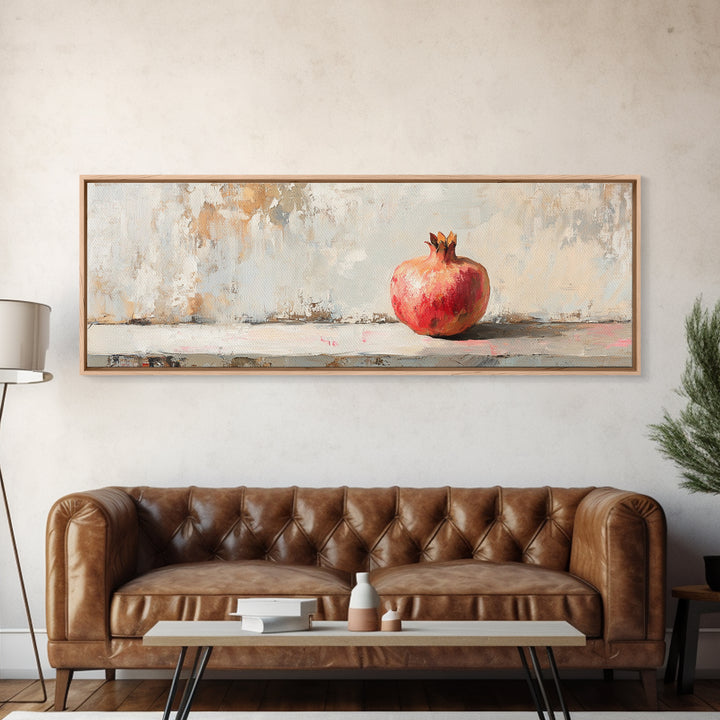 Single Red Pomegranate Still Life Wall Art, Minimalist Canvas Print, Fruit Art, Kitchen Decor, Neutral Living Room Decor