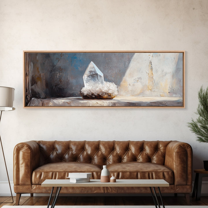 Clear Quartz Crystal On Windowsill Canvas Print, Spiritual Wall Art, Minimalist Home Decor, Meditation Room Gift For Her