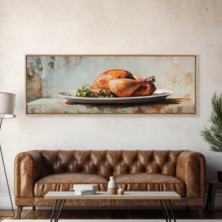 Roasted Chicken On White Platter Canvas Print, Rustic Kitchen Wall Decor, Food Art, Dining Room Decor, Housewarming Gift