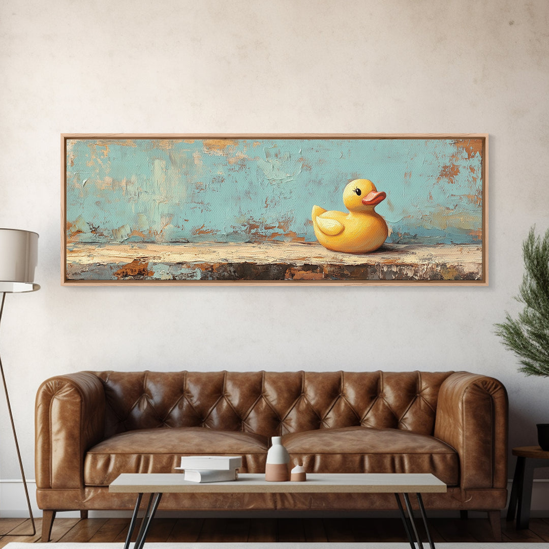 Yellow Rubber Duck Wall Art, Whimsical Bathroom Canvas Print, Cute Kids Room Decor, Playful Nursery Gift, Fun Wall Decor