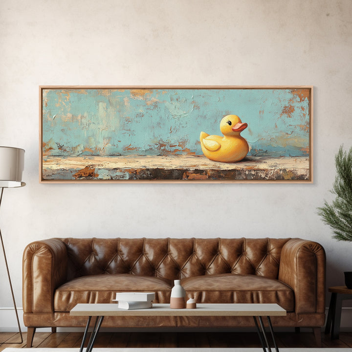 Yellow Rubber Duck Wall Art, Whimsical Bathroom Canvas Print, Cute Kids Room Decor, Playful Nursery Gift, Fun Wall Decor