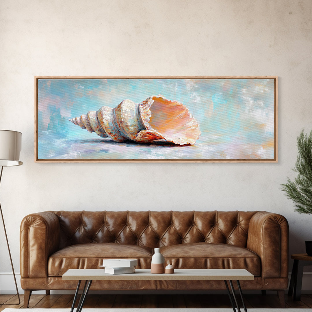 Large Pink Conch Seashell Framed Canvas Print, Coastal Wall Art, Beach House Decor, Ocean Wall Decor, Nautical Gift, Seaside Wall Art