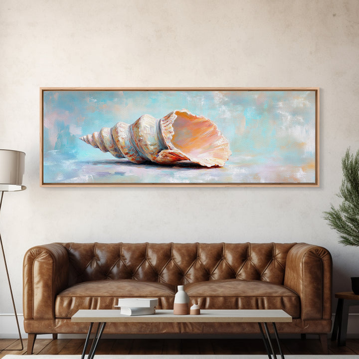 Large Pink Conch Seashell Framed Canvas Print, Coastal Wall Art, Beach House Decor, Ocean Wall Decor, Nautical Gift, Seaside Wall Art