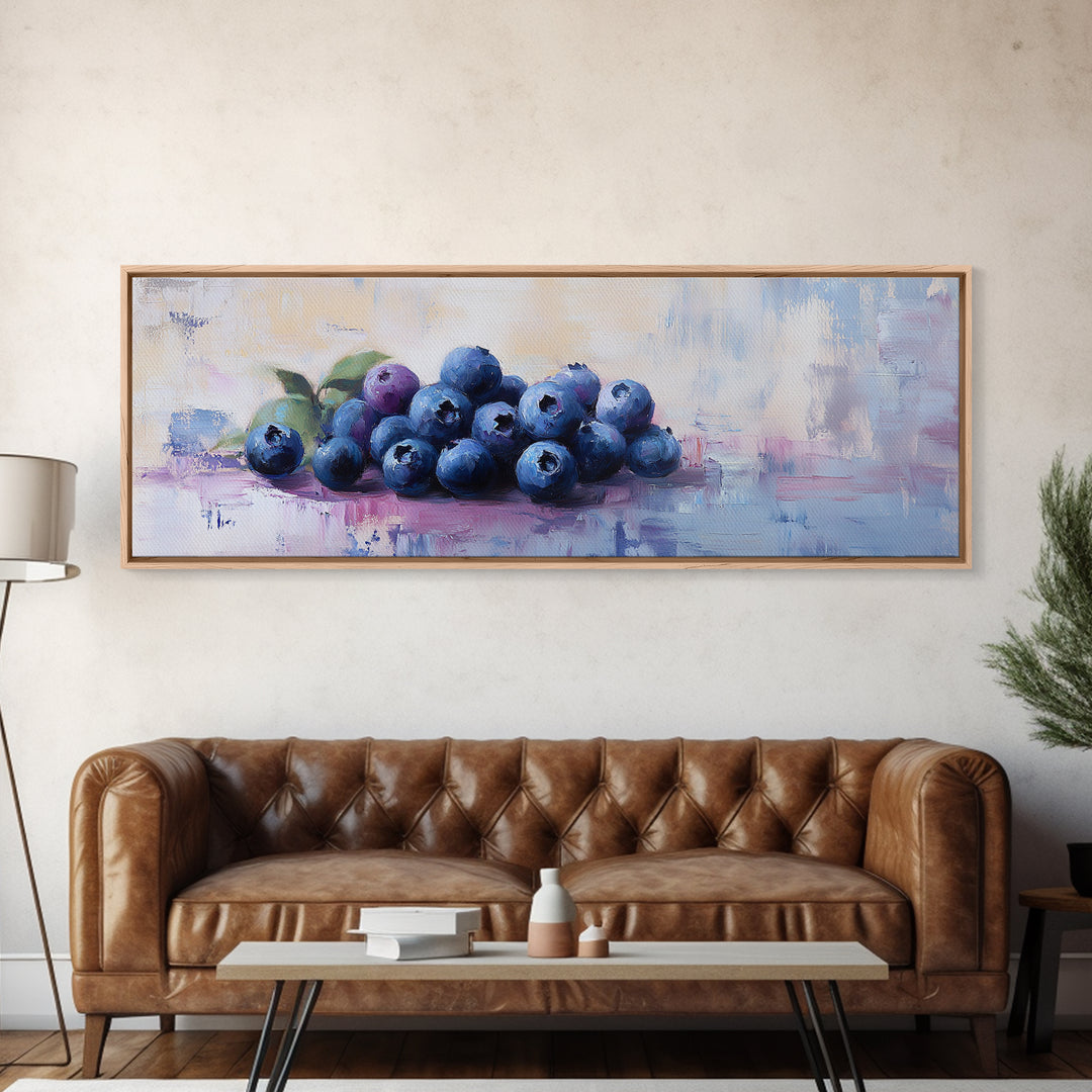 Blueberry Still Life Oil Painting Wall Art, Kitchen Framed Canvas Print, Fruit Art, Farmhouse Dining Room Decor, Foodie Gift
