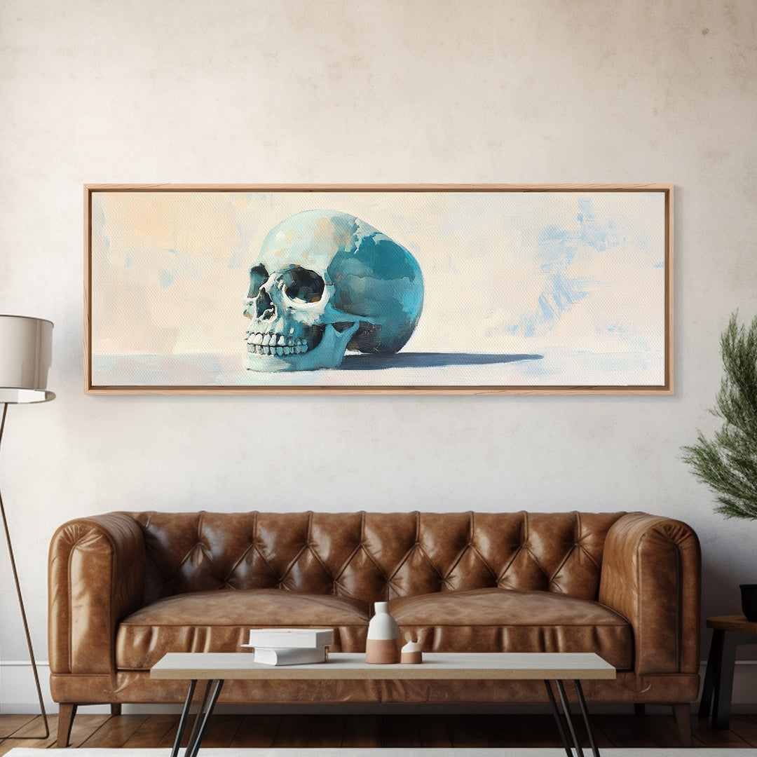 Blue Human Skull Canvas Print, Anatomical Still Life Wall Decor, Medical Office Art, Dark Academia Decor, Gothic Wall Art, Gift For Him