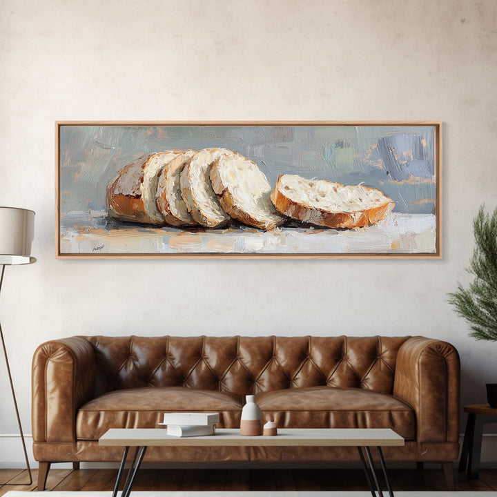 Sliced Rustic Bread Wall Art, Cozy Kitchen Print, Farmhouse Kitchen Decor, Foodie Gift, Still Life Oil Painting, Dining Room Decor