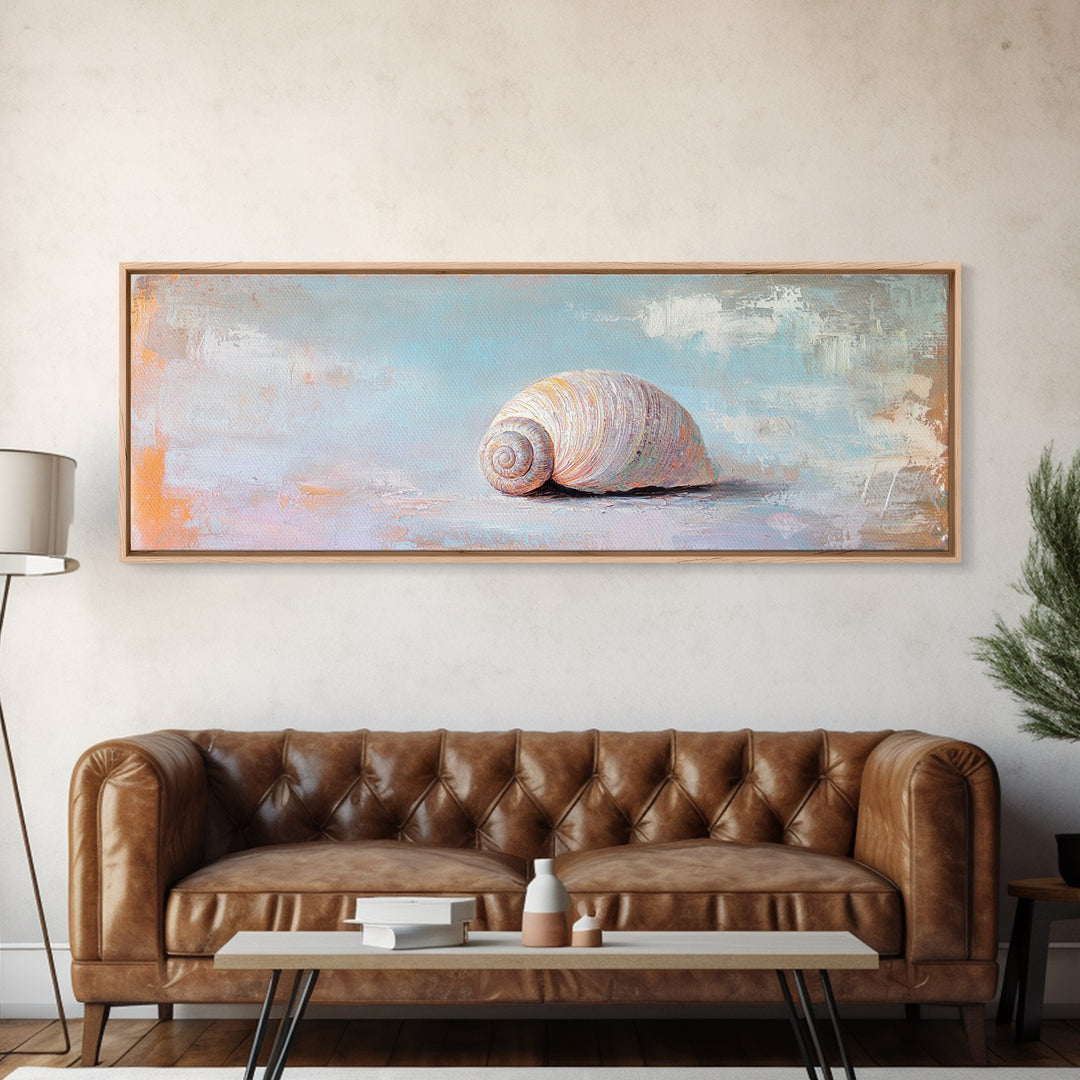 Pastel Seashell On Soft Blue Sand Canvas Print, Coastal Wall Art, Beach House Decor, Ocean Nursery Art, Seaside Gift For Her