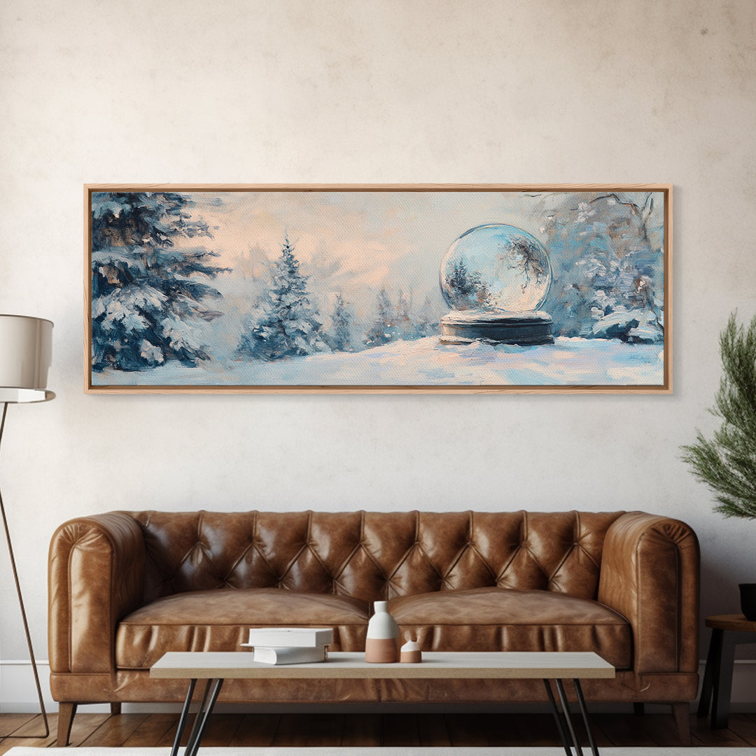Snow Globe In Winter Forest Framed Canvas Print, Cozy Wall Art, Christmas Decor, Snowy Landscape, Holiday Gift For Living Room Decor