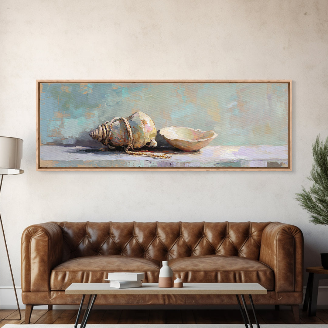 Neutral Seashell Still Life Canvas Print, Coastal Wall Art, Beach House Decor, Ocean Shell Bathroom Wall Decor Housewarming Gift