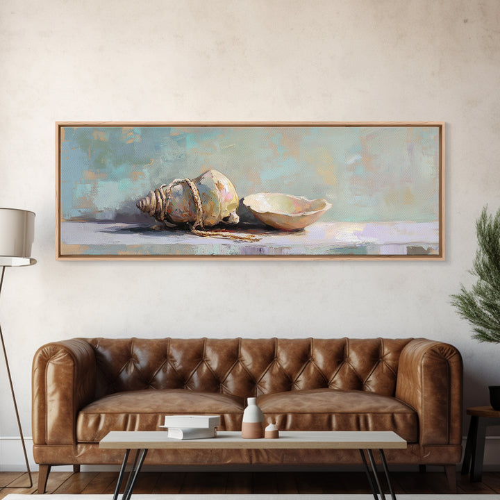 Neutral Seashell Still Life Canvas Print, Coastal Wall Art, Beach House Decor, Ocean Shell Bathroom Wall Decor Housewarming Gift
