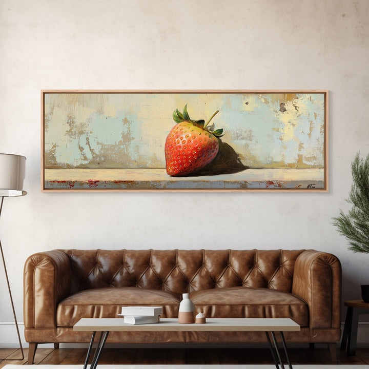 Single Strawberry Still Life Wall Art, Rustic Kitchen Decor, Fruit Art Print, Farmhouse Canvas, Dining Room Decor Gift Idea