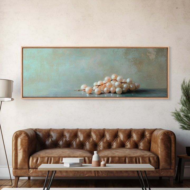 White Grape Still Life Framed Canvas Print, Elegant Kitchen Wall Art, Fruit Art, Dining Room Decor, Winery Wall Decor Gift