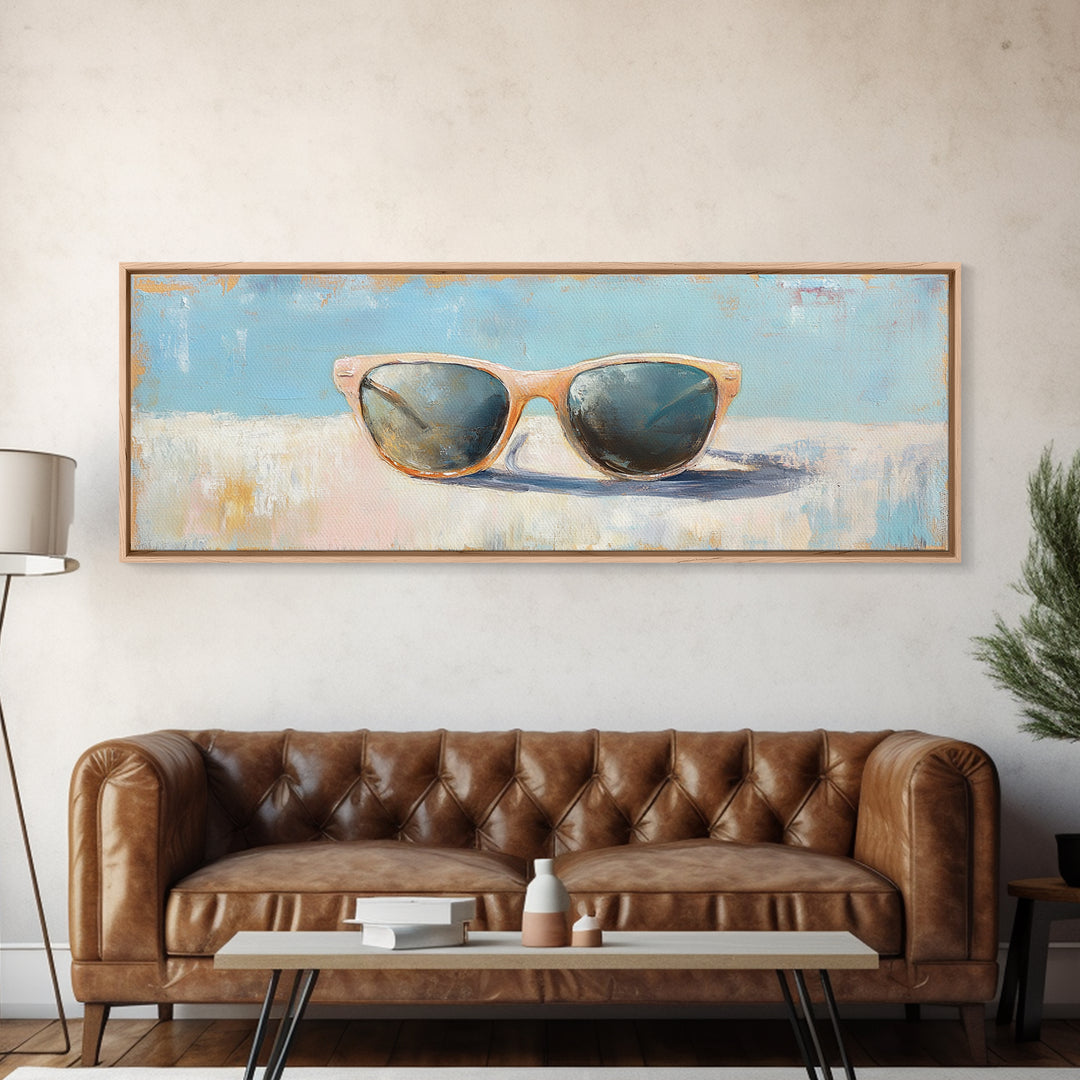 Retro Sunglasses Still Life Canvas Print, Summer Beach Wall Art, Minimalist Coastal Decor, Fashion Wall Art, Gift For Her