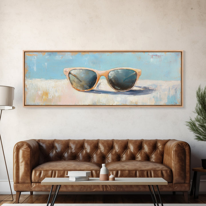 Retro Sunglasses Still Life Canvas Print, Summer Beach Wall Art, Minimalist Coastal Decor, Fashion Wall Art, Gift For Her