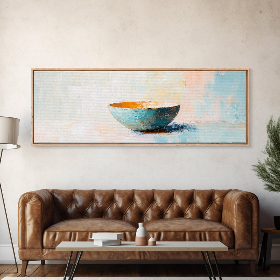 Turquoise Ceramic Bowl Canvas Print, Minimalist Kitchen Wall Art, Modern Neutral Decor, Soft Abstract Still Life Painting
