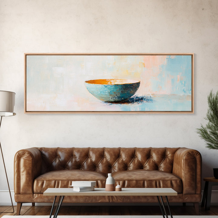 Turquoise Ceramic Bowl Canvas Print, Minimalist Kitchen Wall Art, Modern Neutral Decor, Soft Abstract Still Life Painting