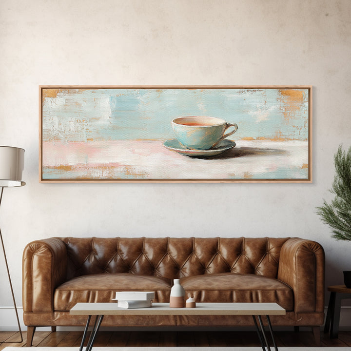 Pastel Teacup Still Life Wall Art, Cozy Coffee Bar Decor, Minimalist Kitchen Canvas Print, Soft Neutral Home Decor Housewarming Gift
