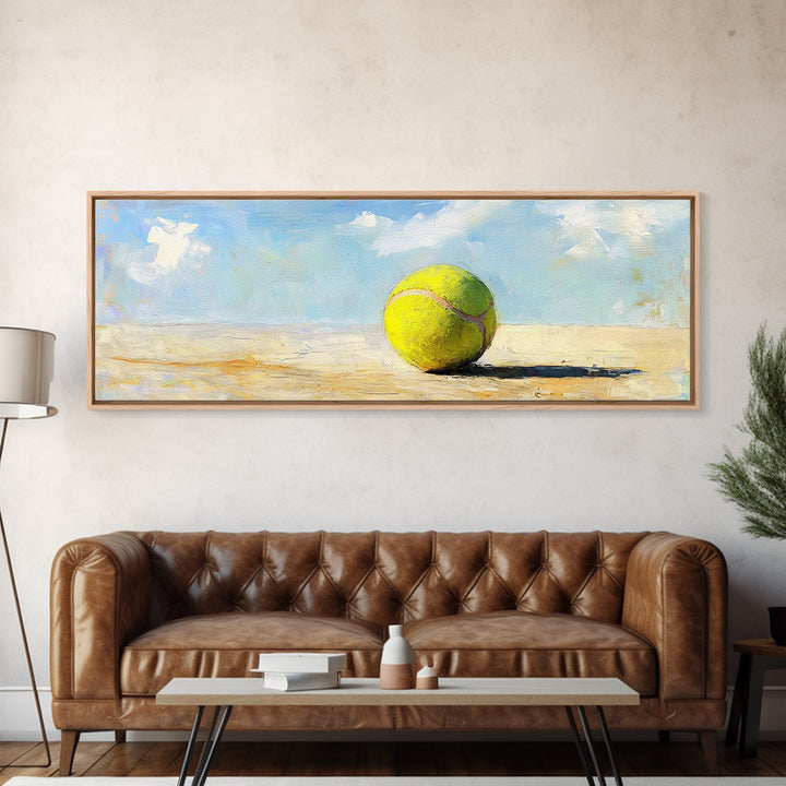 Bright Tennis Ball On Sunny Court Wall Art, Modern Sports Canvas Print, Game Room Decor, Kids Room Art, Gift For Tennis Lover