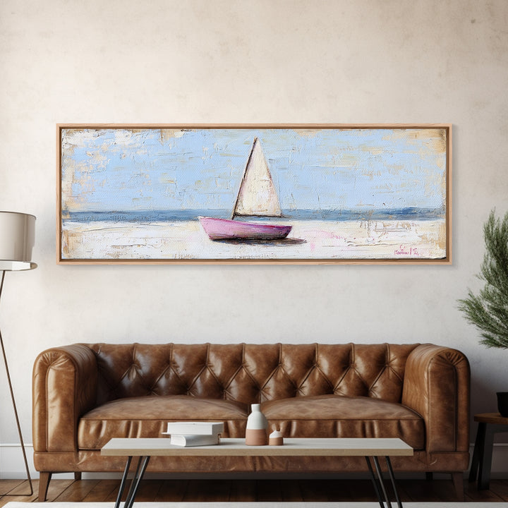 Small Sailboat On Calm Sea Canvas Print, Coastal Wall Art, Nautical Home Decor, Beach House Art, Serene Ocean Wall Decor