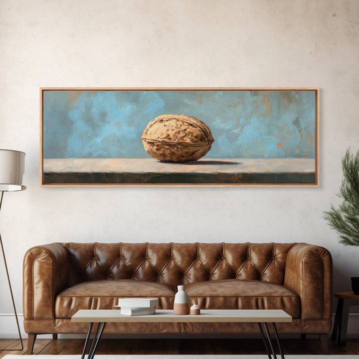 Single Walnut Still Life Wall Art, Minimalist Rustic Kitchen Print, Neutral Food Painting, Modern Farmhouse Decor, Gift For Foodie