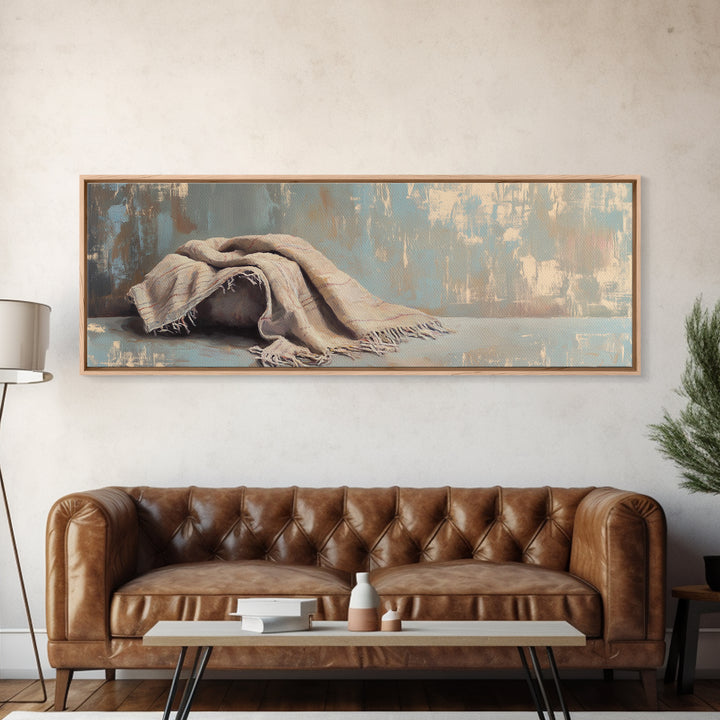 Folded Linen Blanket Still Life Wall Art, Neutral Home Decor, Wabi Sabi Art, Minimalist Canvas Wall Art For Bedroom Decor