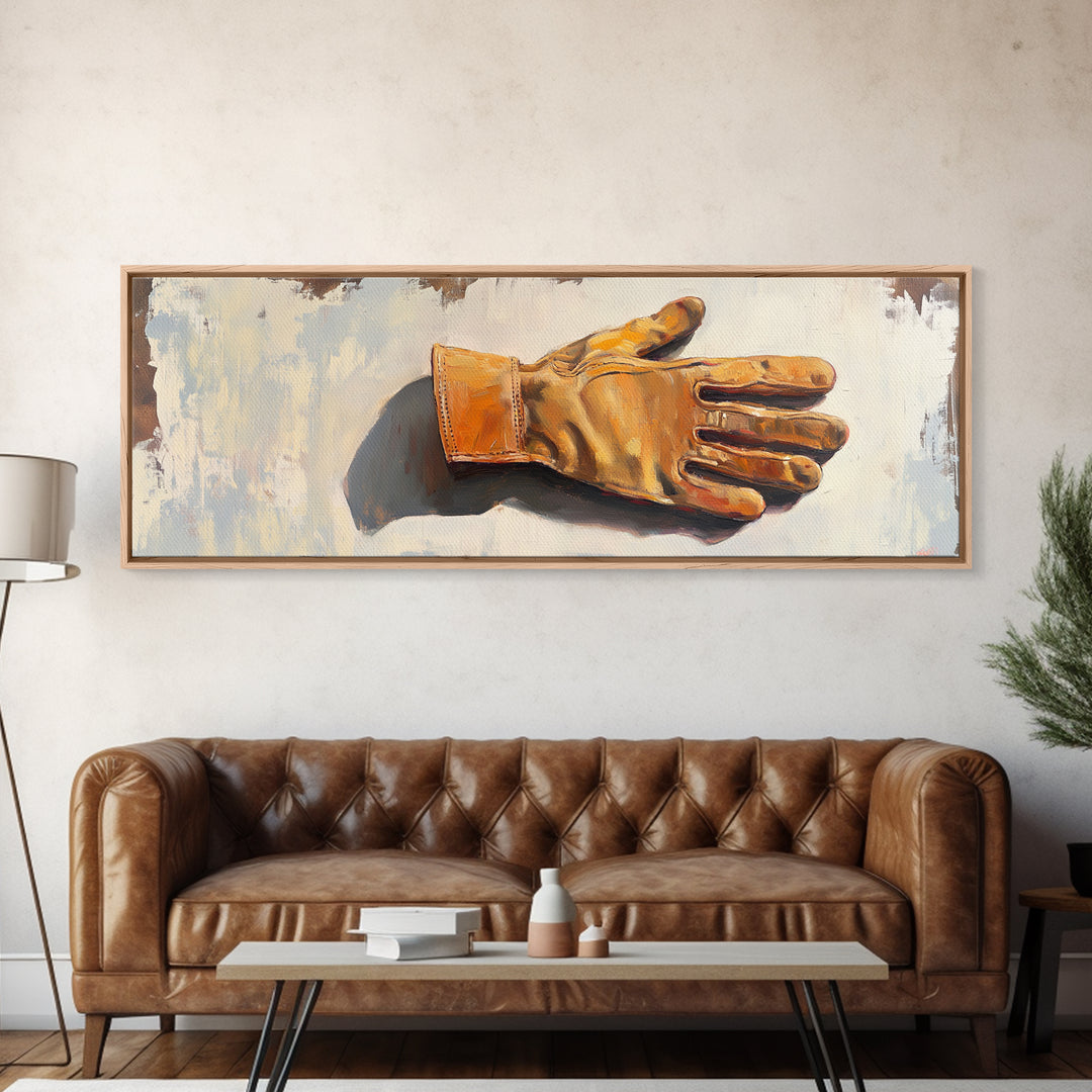 Leather Work Glove Still Life Wall Art, Rustic Garage Decor, Industrial Canvas Wall Art, Mechanic Gift, Masculine Office Decor