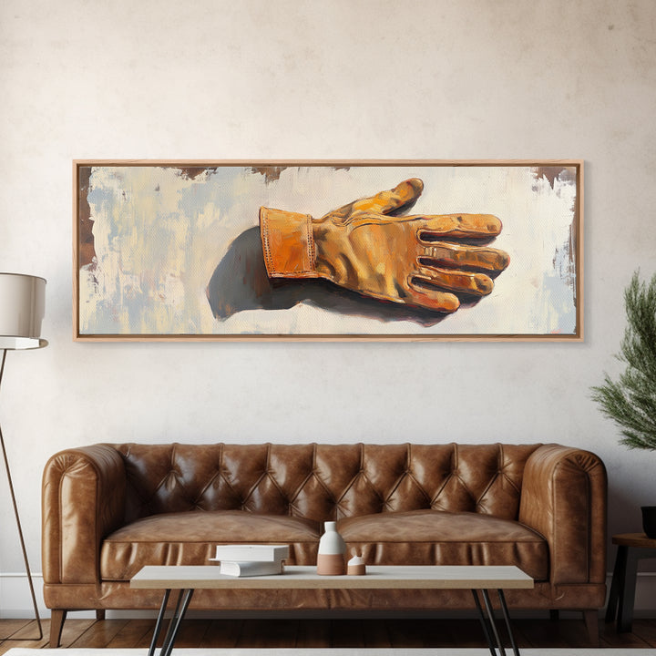 Leather Work Glove Still Life Wall Art, Rustic Garage Decor, Industrial Canvas Wall Art, Mechanic Gift, Masculine Office Decor