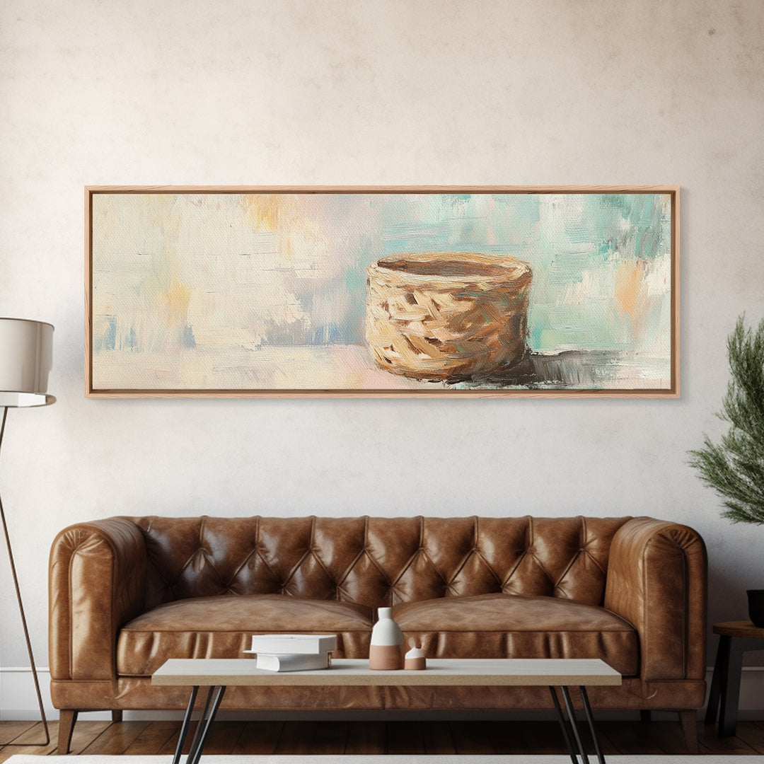 Woven Basket Still Life Canvas Print, Neutral Wall Art, Wabi Sabi Decor, Organic Modern Art For Living Room Home Decor Gift