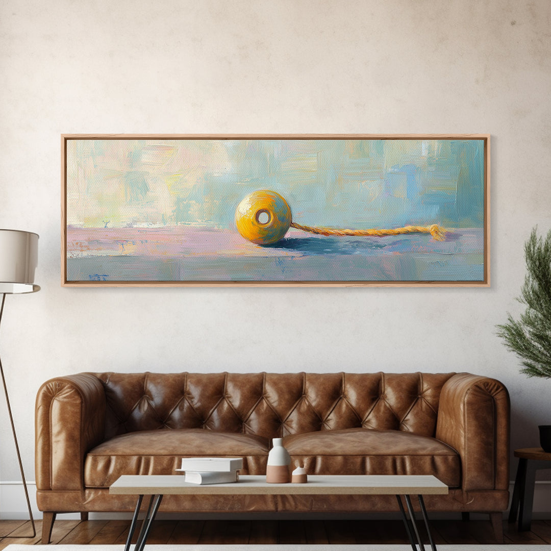 Yellow Yo Yo Toy Still Life Canvas Print, Minimalist Wall Art, Playroom Decor, Kids Room Art, Cheerful Modern Home Decor