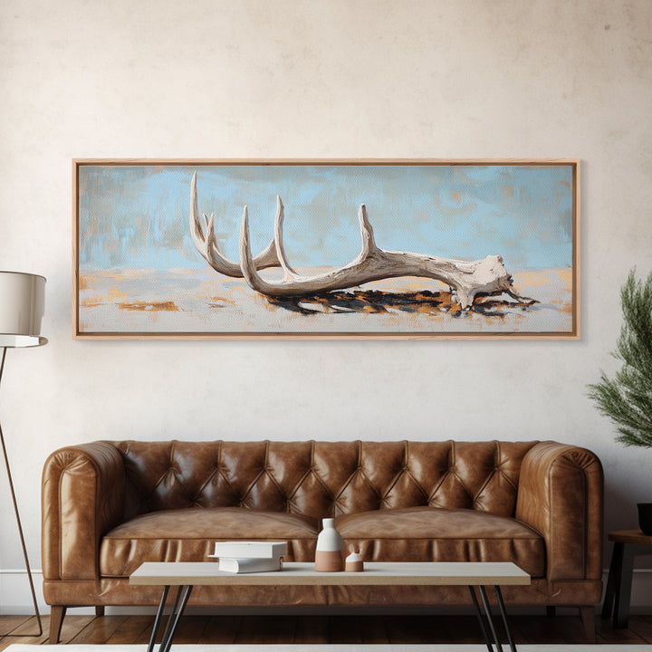 Weathered Deer Antler Framed Canvas Print, Rustic Western Wall Art, Cabin Decor, Nature Inspired Farmhouse Wall Decor Housewarming Gift