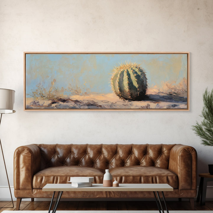 Round Barrel Cactus Desert Wall Art, Southwestern Landscape Canvas Print, Boho Western Home Decor, Nature Lover Gift For Him