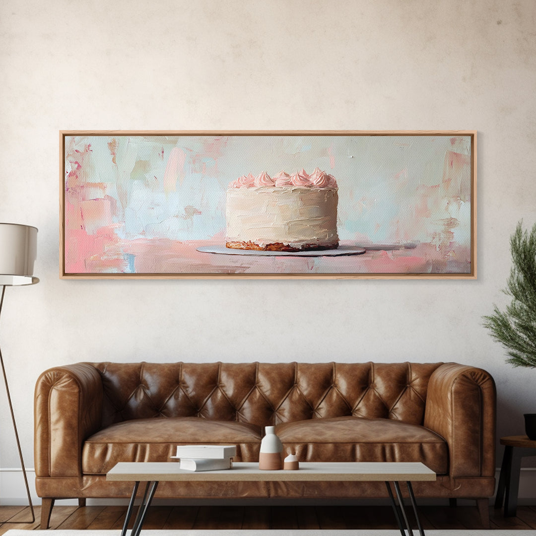 Pastel Frosted Cake Canvas Print, Cute Bakery Wall Art, Pink Kitchen Decor, Whimsical Dessert Art Birthday Gift For Baker