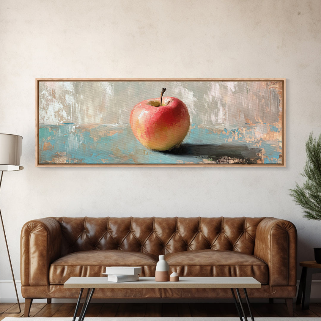 Single Red Apple Still Life Canvas Print, Minimal Kitchen Wall Art, Farmhouse Decor, Fruit Art Print, Housewarming Gift Idea