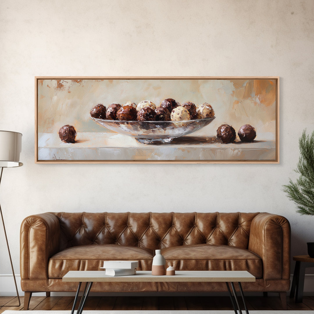 Chocolate Truffles In Glass Bowl Canvas Print, Kitchen Wall Art, Dining Room Prints, Foodie Gift, Still Life Wall Art Decor