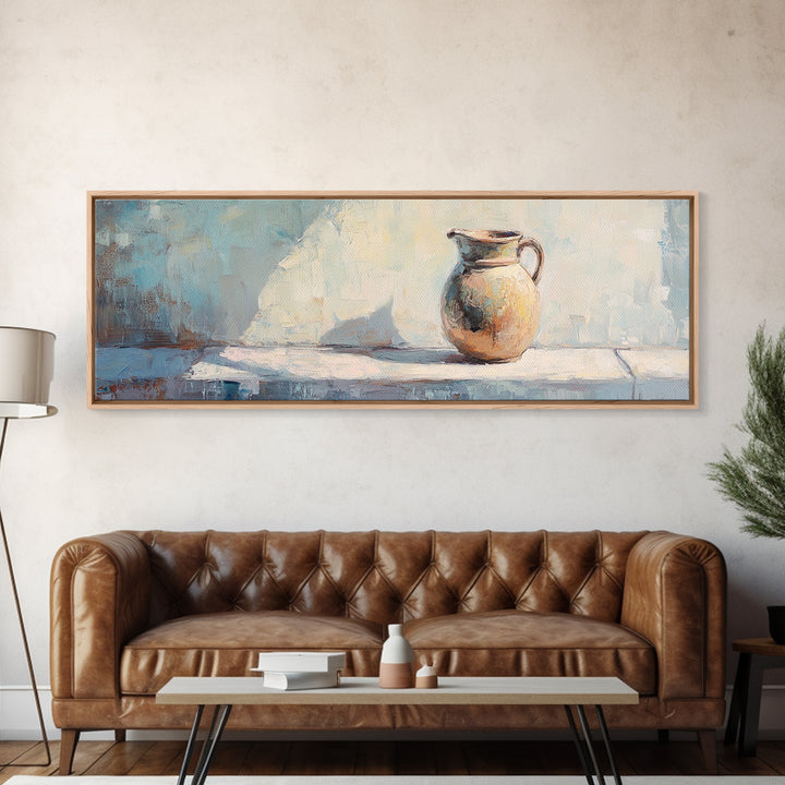 Sunlit Ceramic Pitcher Still Life Wall Art, French Country Decor, Neutral Kitchen Art, Rustic Canvas Print, Housewarming Gift